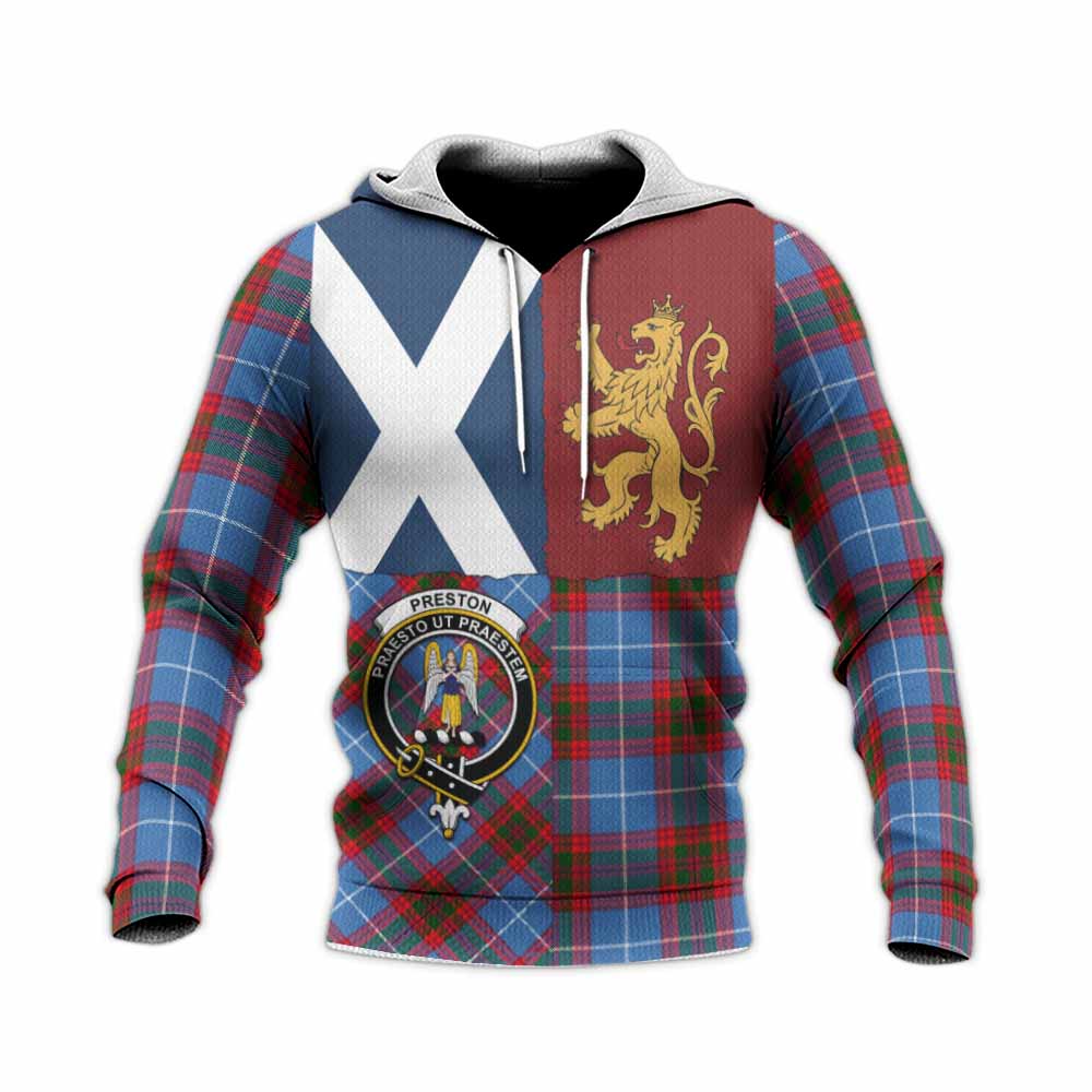 Preston Crest Tartan Knitted Hoodie with Lion Rampant Saltire Style