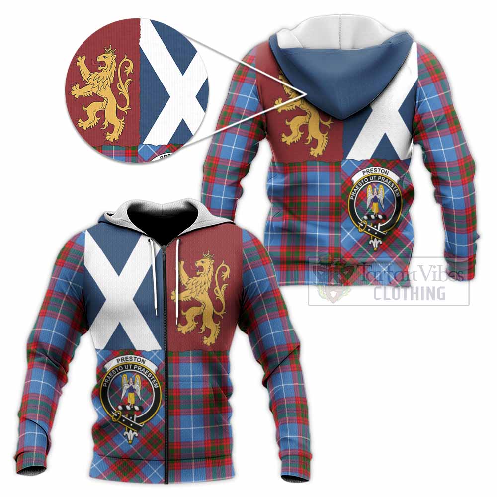 Preston Crest Tartan Knitted Hoodie with Lion Rampant Saltire Style