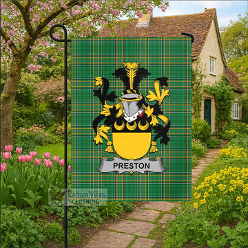 Preston Irish Clan Tartan Garden Flag with Coat of Arms
