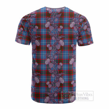 Preston Tartan Cotton T-shirt Seamless Scottish Thistle Flowers