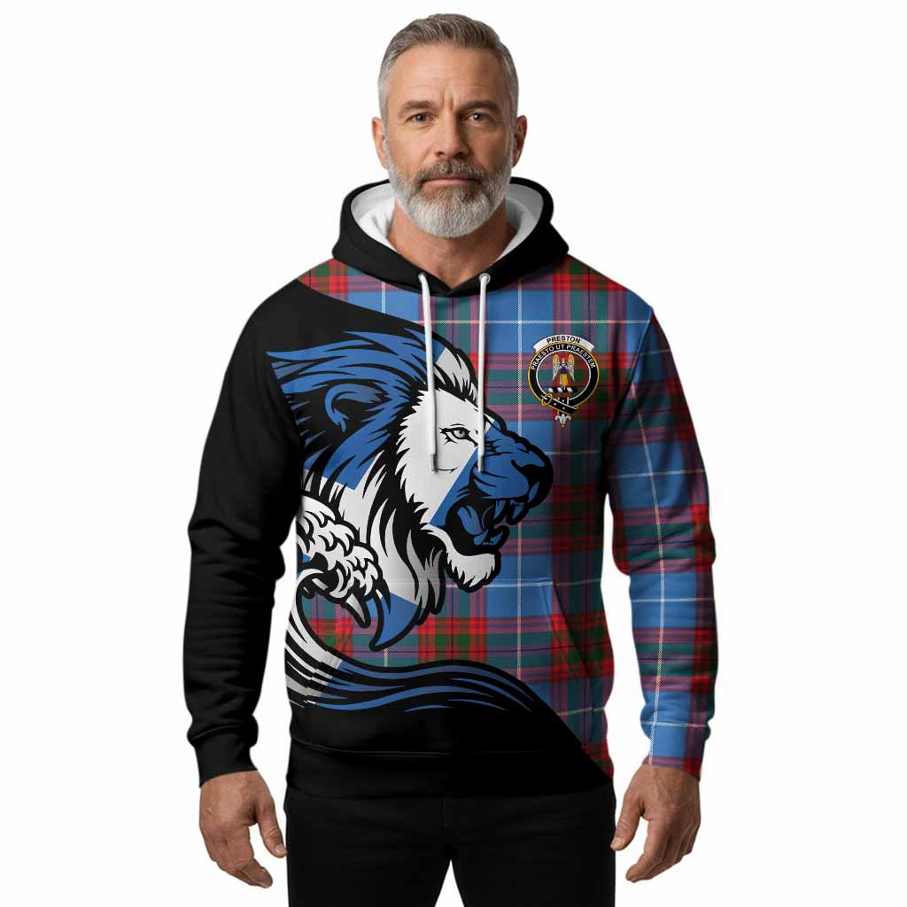 Preston Tartan Crest Hoodie Scottish Golden Lions Wave Flow