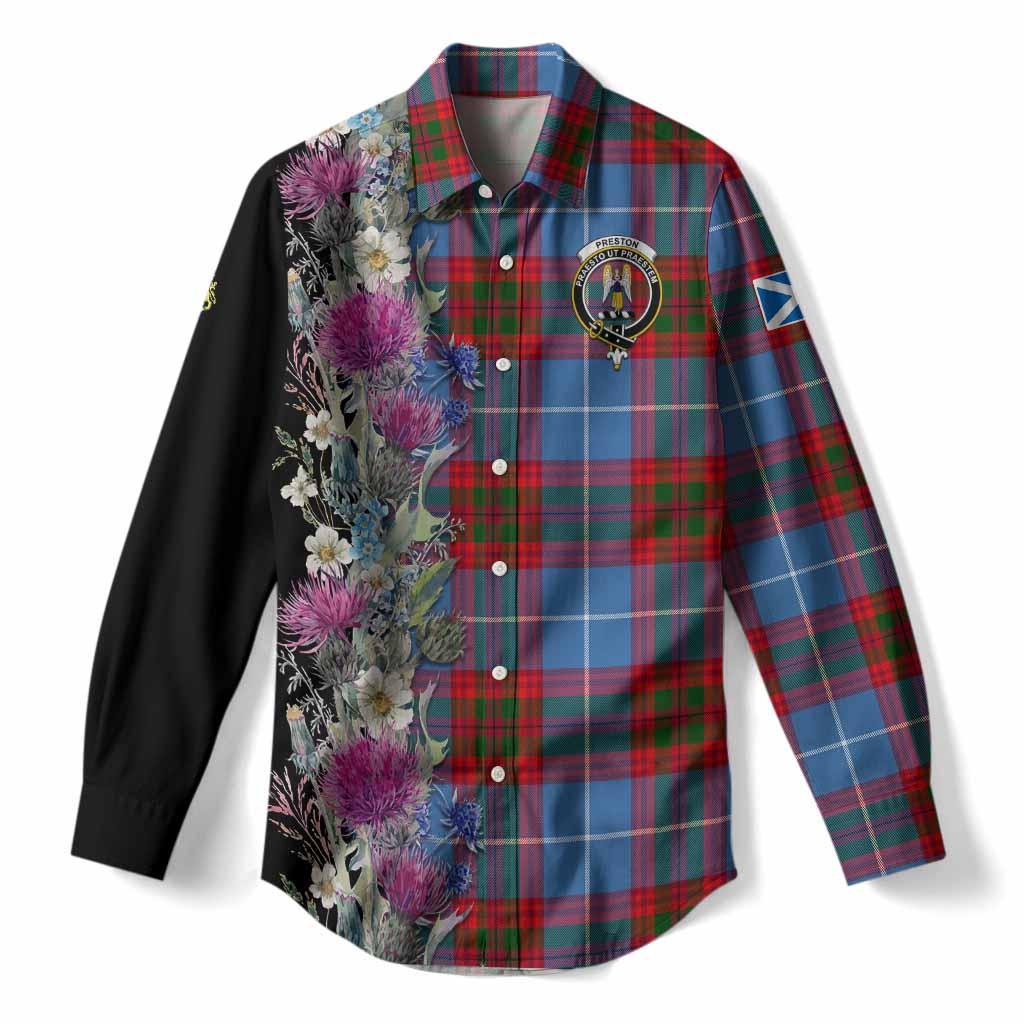 Preston Tartan Crest Thistle Floral Women Casual Shirt