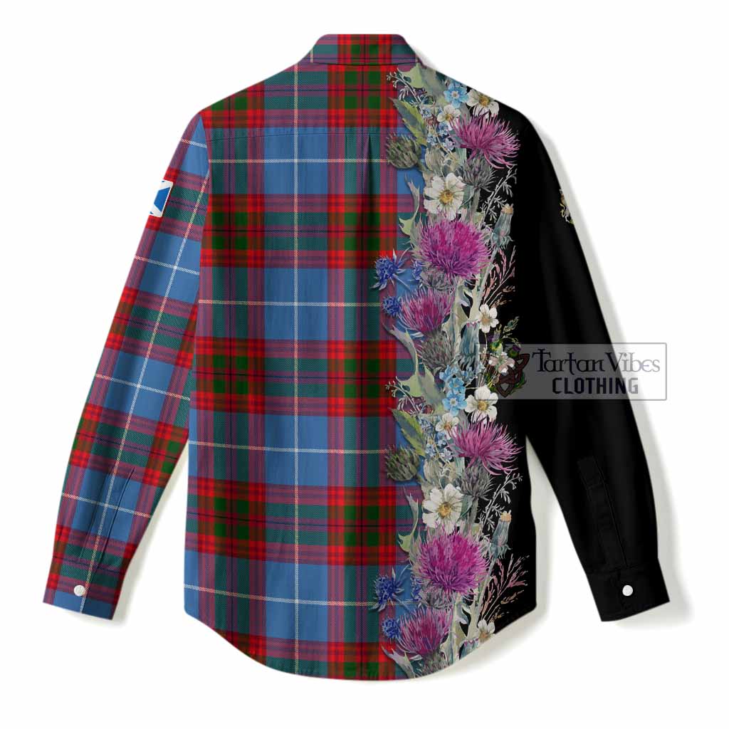 Preston Tartan Crest Thistle Floral Women Casual Shirt