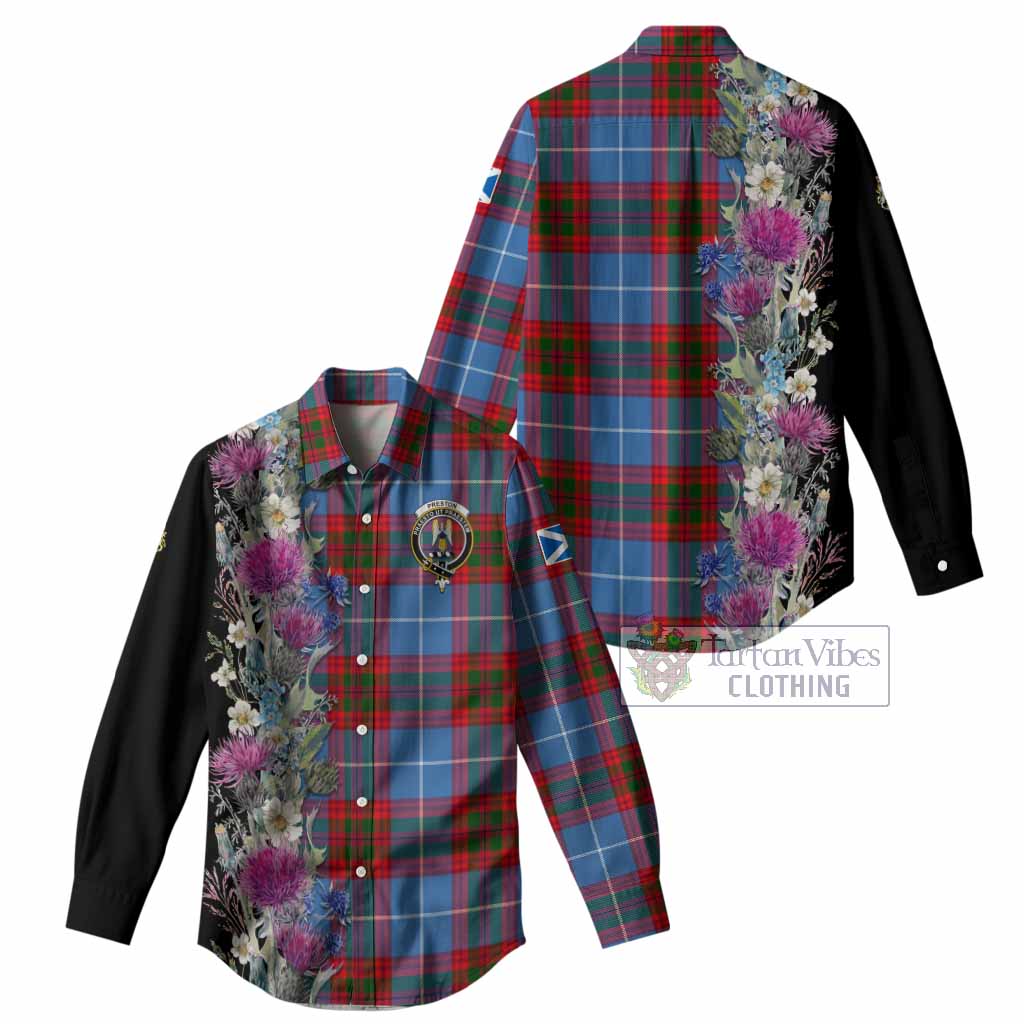 Preston Tartan Crest Thistle Floral Women Casual Shirt