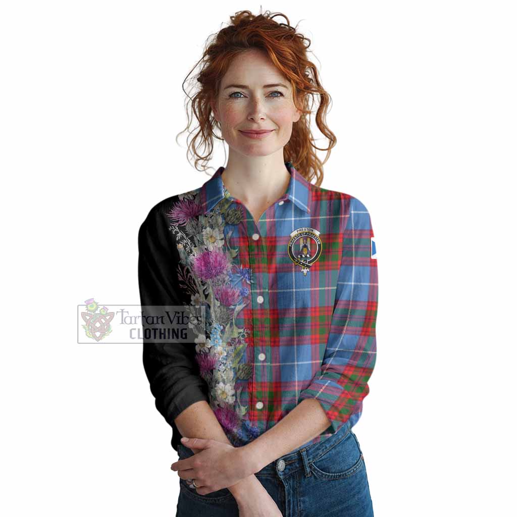 Preston Tartan Crest Thistle Floral Women Casual Shirt