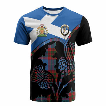 Preston Tartan Family Crest Cotton T-shirt Scotland Thistle Floral Flag Style