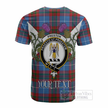 Preston Tartan Family Crest Cotton T-shirt Scottish Burns Night Thistle Floral