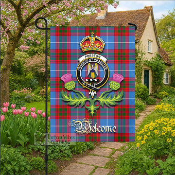 Preston Tartan Family Crest Garden Flag Royal Thistle Welcome Style