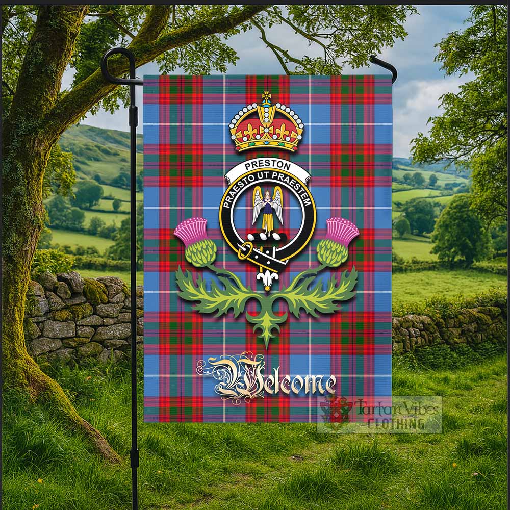 Preston Tartan Family Crest Garden Flag Royal Thistle Welcome Style - Tartan Vibes Clothing