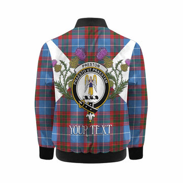 Preston Tartan Family Crest Kid Bomber Jacket Scottish Burns Night Thistle Floral