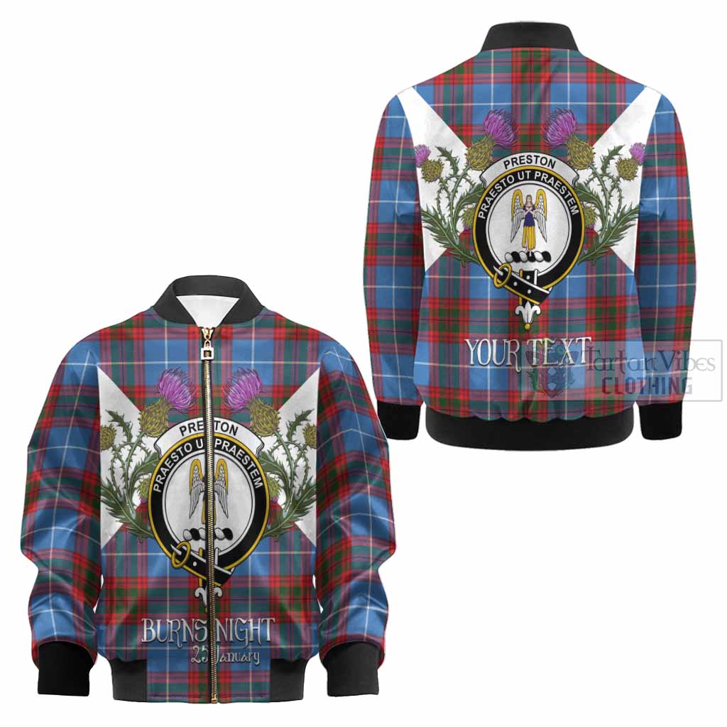 Preston Tartan Family Crest Kid Bomber Jacket Scottish Burns Night Thistle Floral