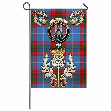 Preston Tartan Garden Flag with Golden Regal Scottish Thistle Emblem