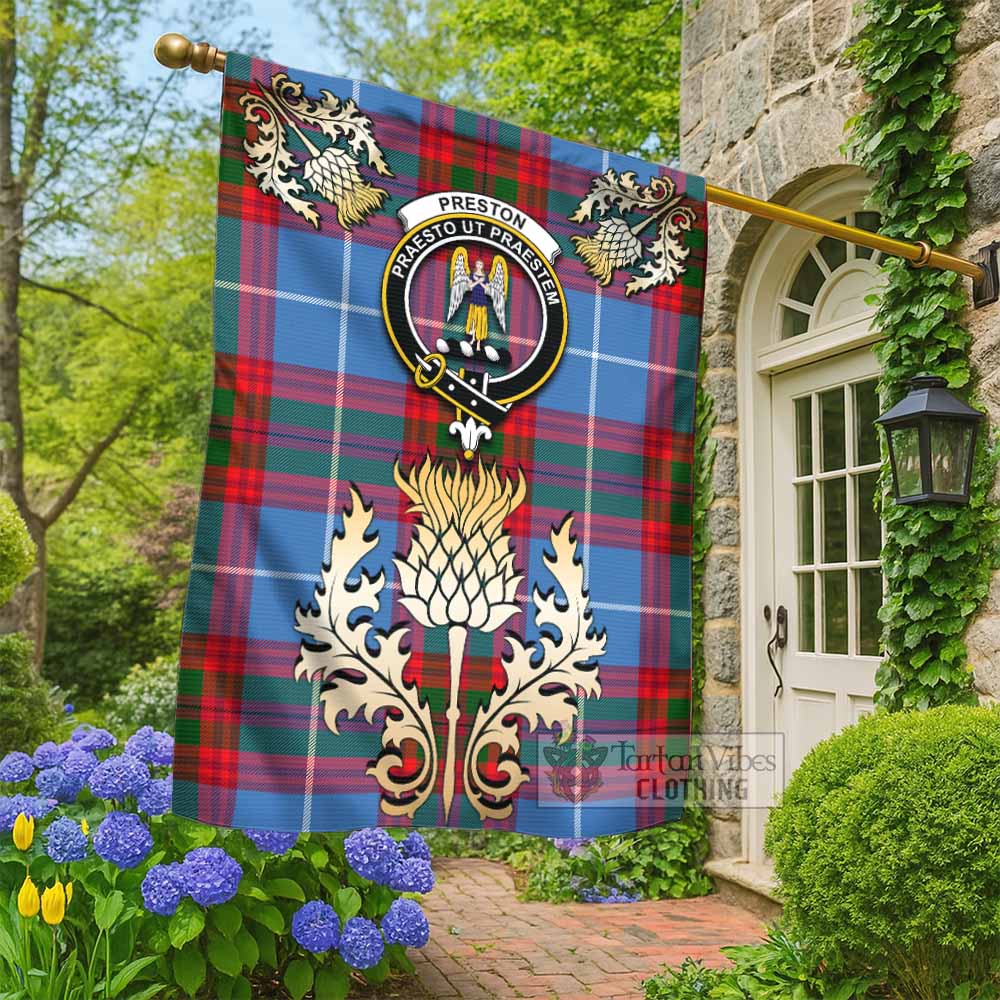 Preston Tartan Garden Flag with Golden Regal Scottish Thistle Emblem - Tartan Vibes Clothing
