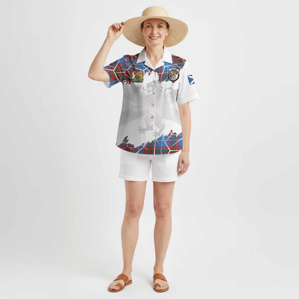 Preston Tartan Hawaiian Shirt with Family Crest and Lion Rampant Grunge Style