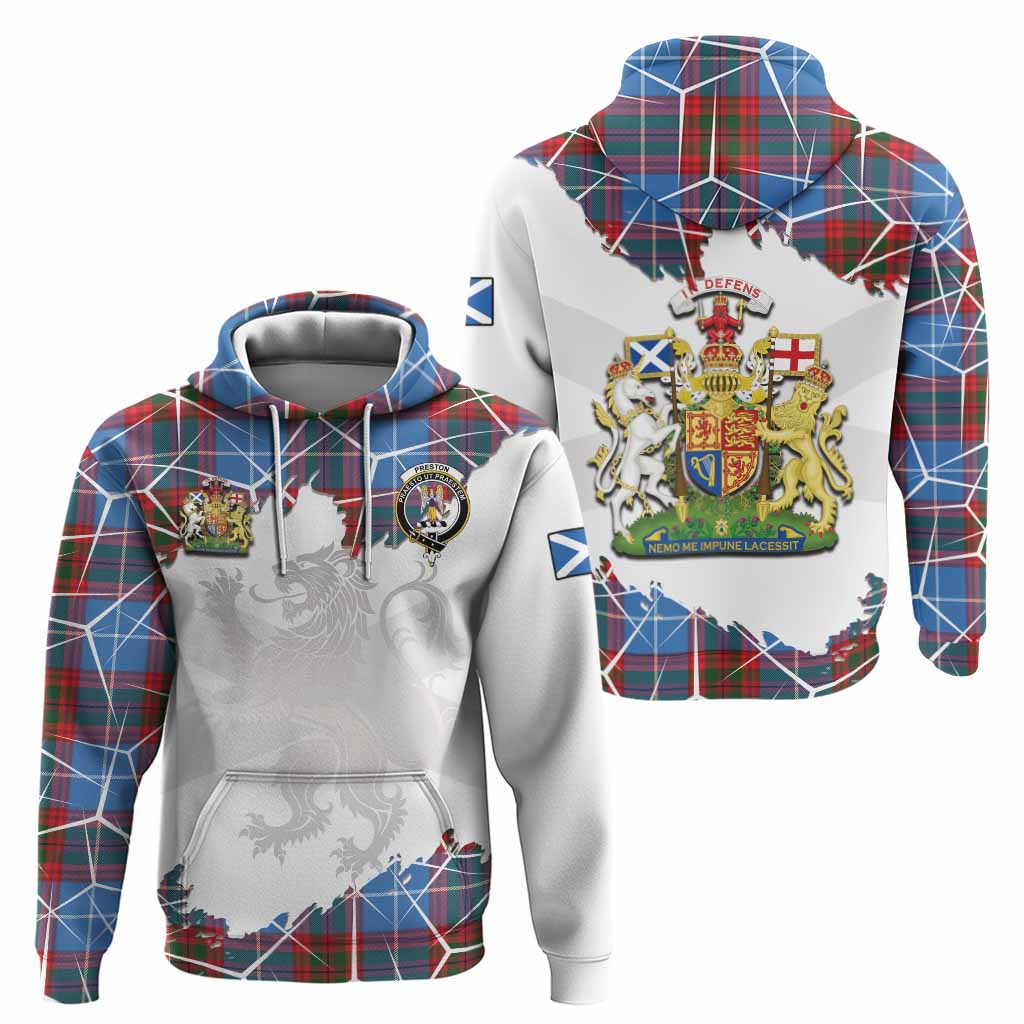 Preston Tartan Hoodie with Family Crest and Lion Rampant Grunge Style