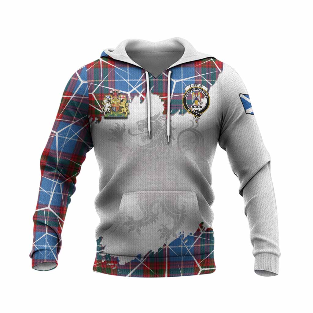 Preston Tartan Knitted Hoodie with Family Crest and Lion Rampant Grunge Style