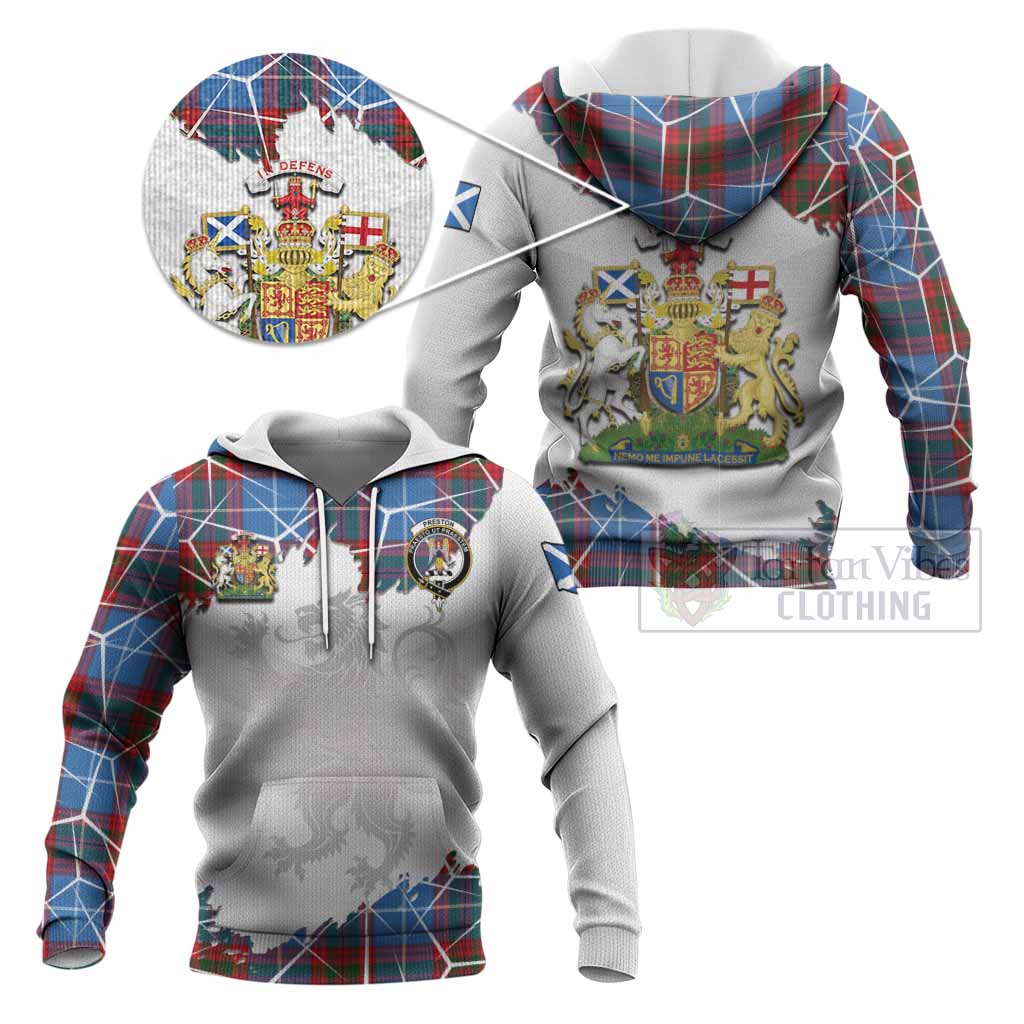 Preston Tartan Knitted Hoodie with Family Crest and Lion Rampant Grunge Style