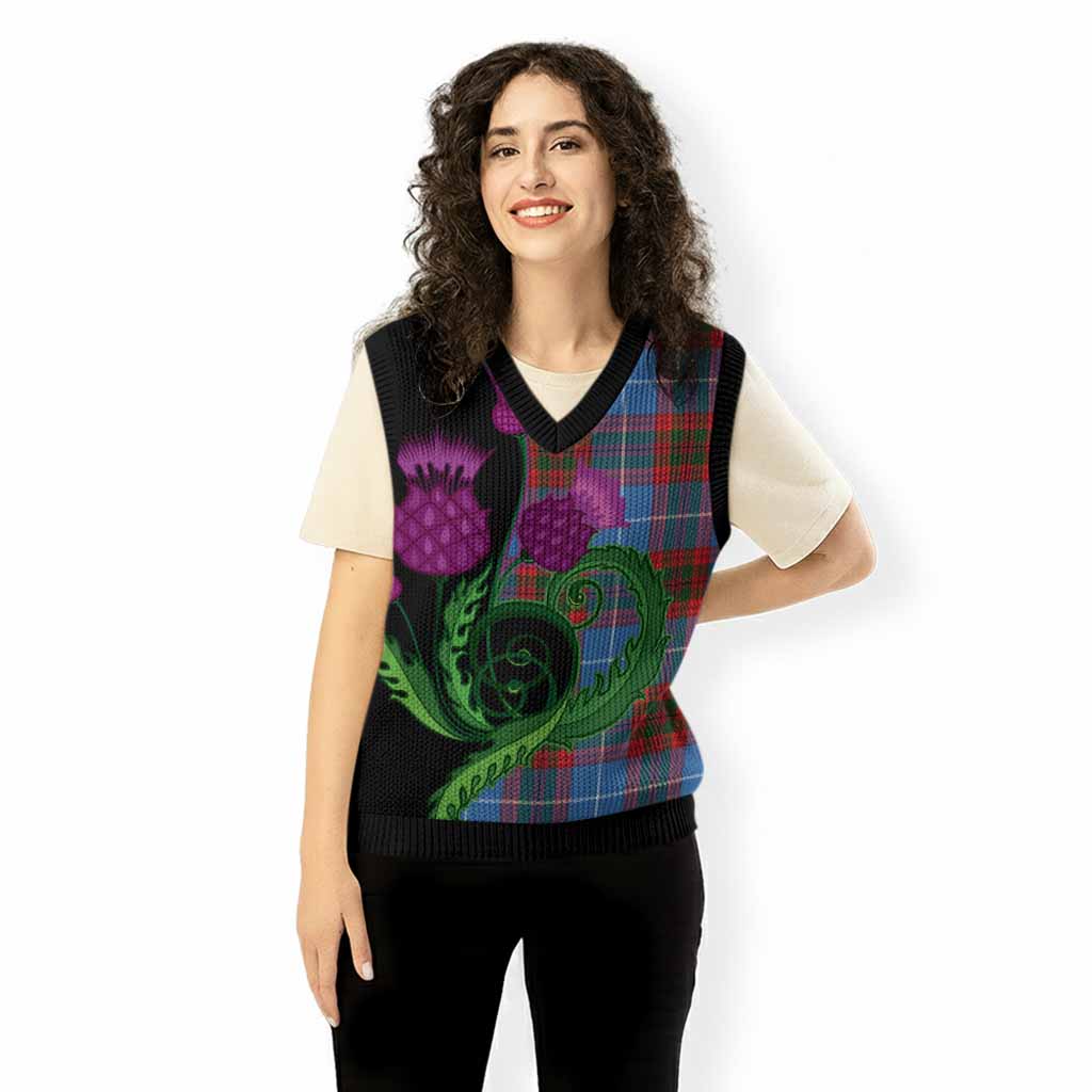 Preston Tartan Knitted V-Neck Vest Traditional Scottish Thistle