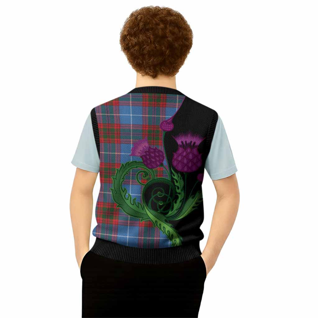 Preston Tartan Knitted V-Neck Vest Traditional Scottish Thistle