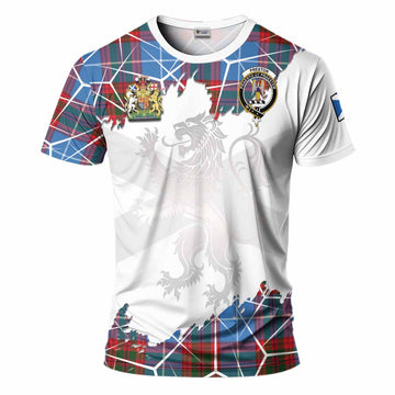 Preston Tartan T-Shirt with Family Crest and Lion Rampant Grunge Style