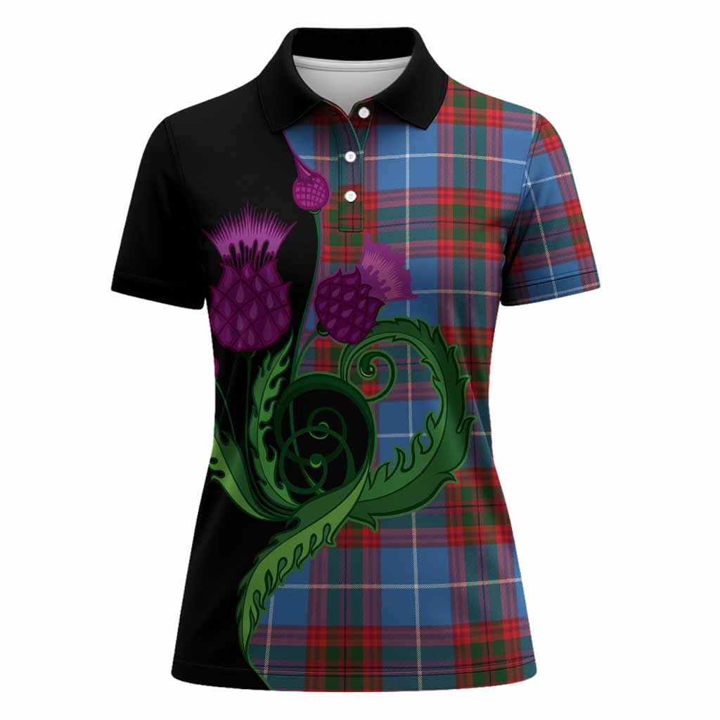 Preston Tartan Women Polo Shirt Traditional Scottish Thistle