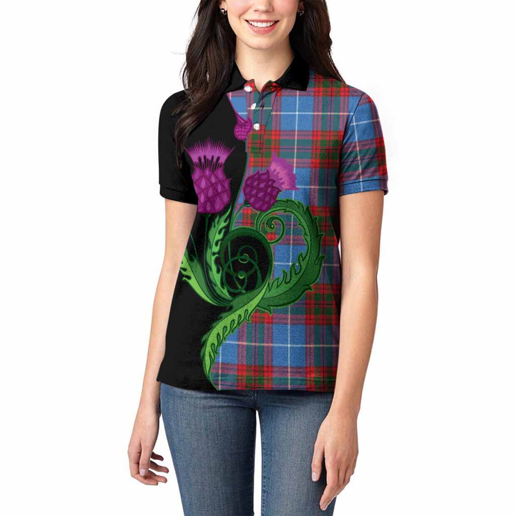 Preston Tartan Women Polo Shirt Traditional Scottish Thistle