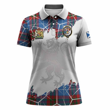 Preston Tartan Women Polo Shirt with Family Crest and Lion Rampant Grunge Style