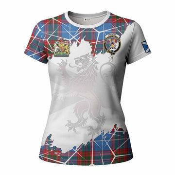 Preston Tartan Women T shirt with Family Crest and Lion Rampant Grunge Style