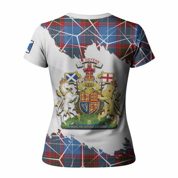 Preston Tartan Women T shirt with Family Crest and Lion Rampant Grunge Style