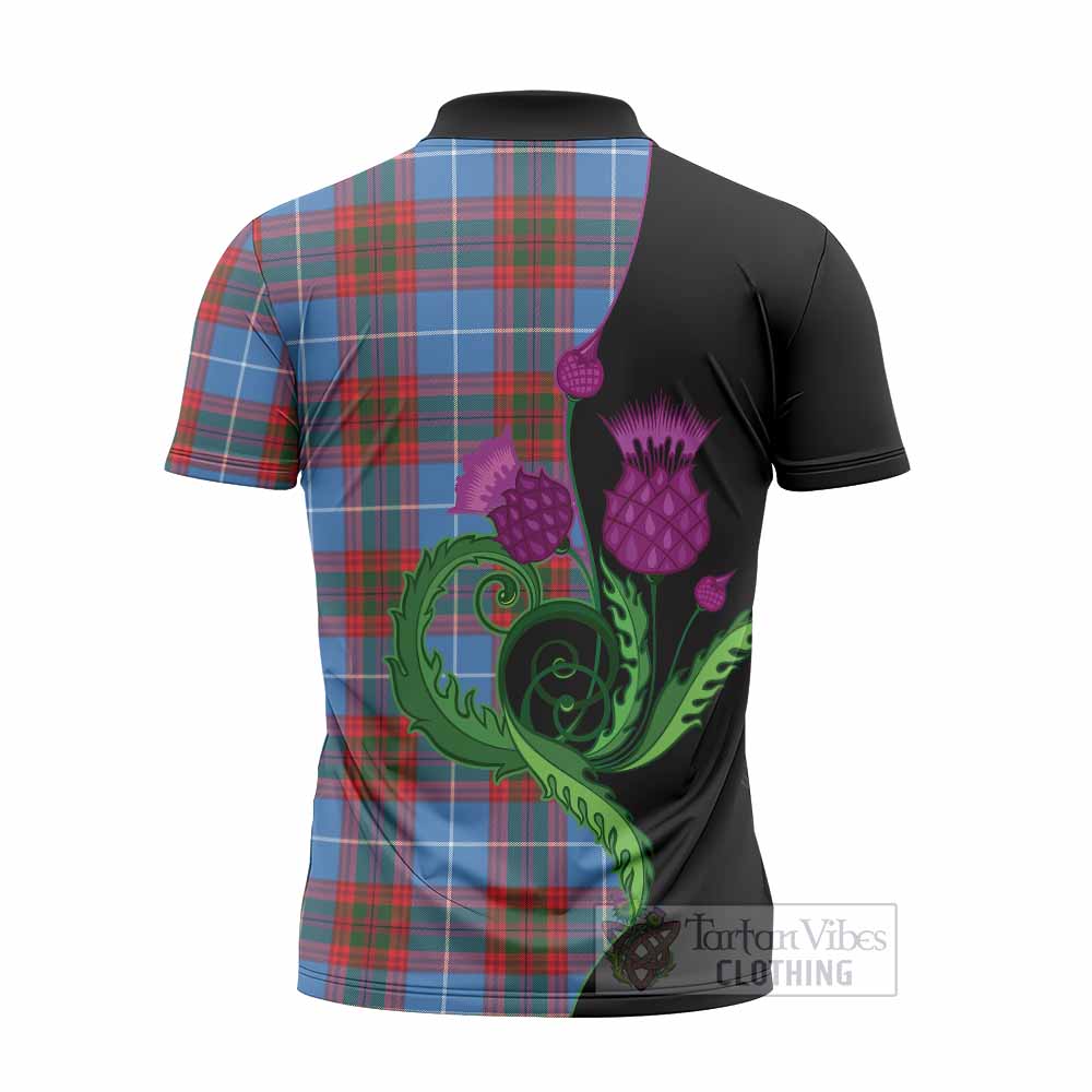 Preston Tartan Zipper Polo Shirt Traditional Scottish Thistle
