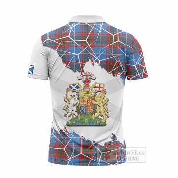 Preston Tartan Zipper Polo Shirt with Family Crest and Lion Rampant Grunge Style