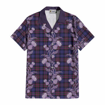Pride of Scotland Tartan Cotton Hawaiian Shirt Seamless Scottish Thistle Flowers