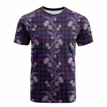 Pride of Scotland Tartan Cotton T-shirt Seamless Scottish Thistle Flowers