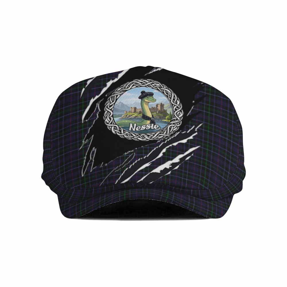Pride of Wales Tartan Loch Ness Monster Flat Cap, Jeff Cap Celtic Knot Nessie Art
