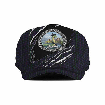 Pride of Wales Tartan Loch Ness Monster Flat Cap, Jeff Cap Celtic Knot Nessie Art