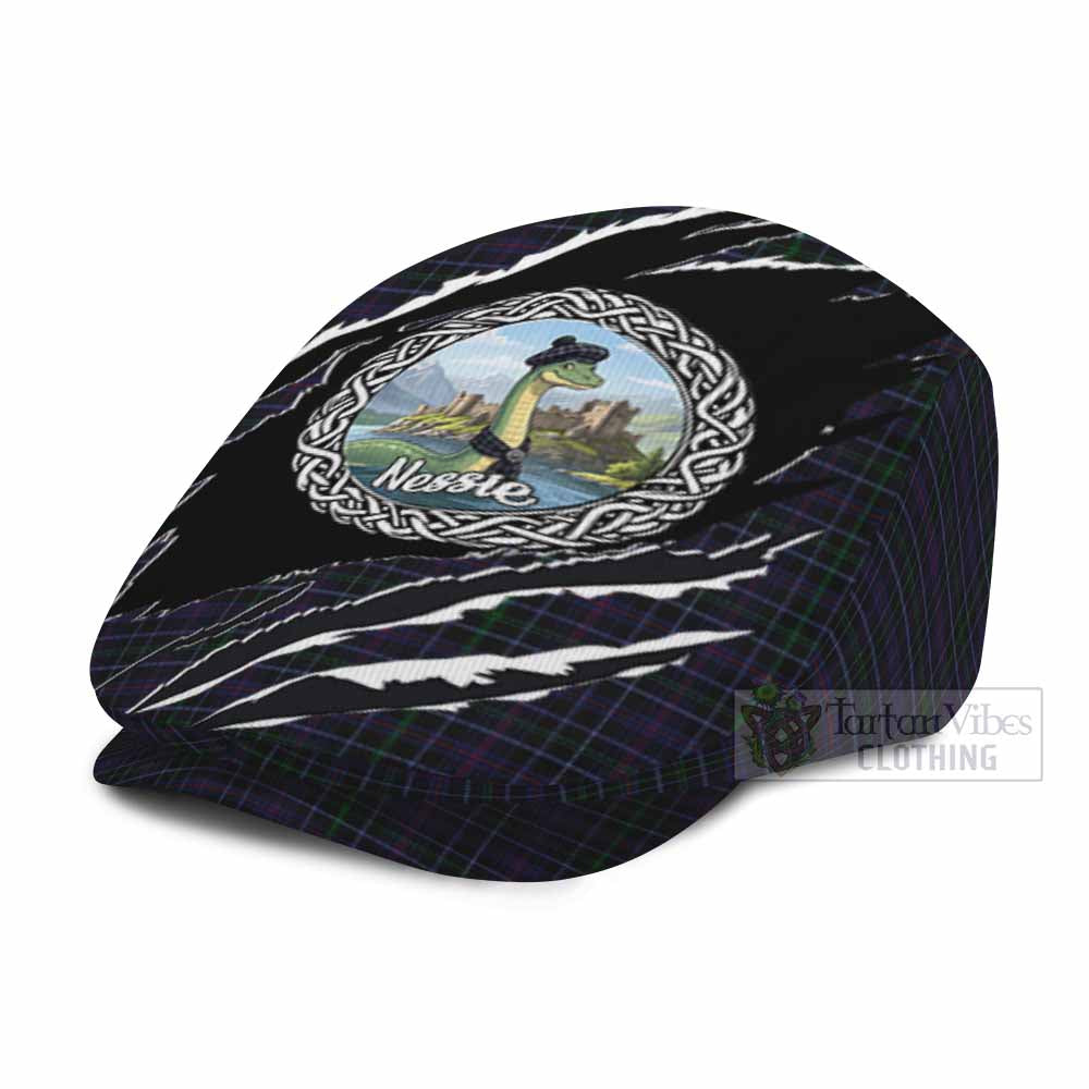 Pride of Wales Tartan Loch Ness Monster Flat Cap, Jeff Cap Celtic Knot Nessie Art