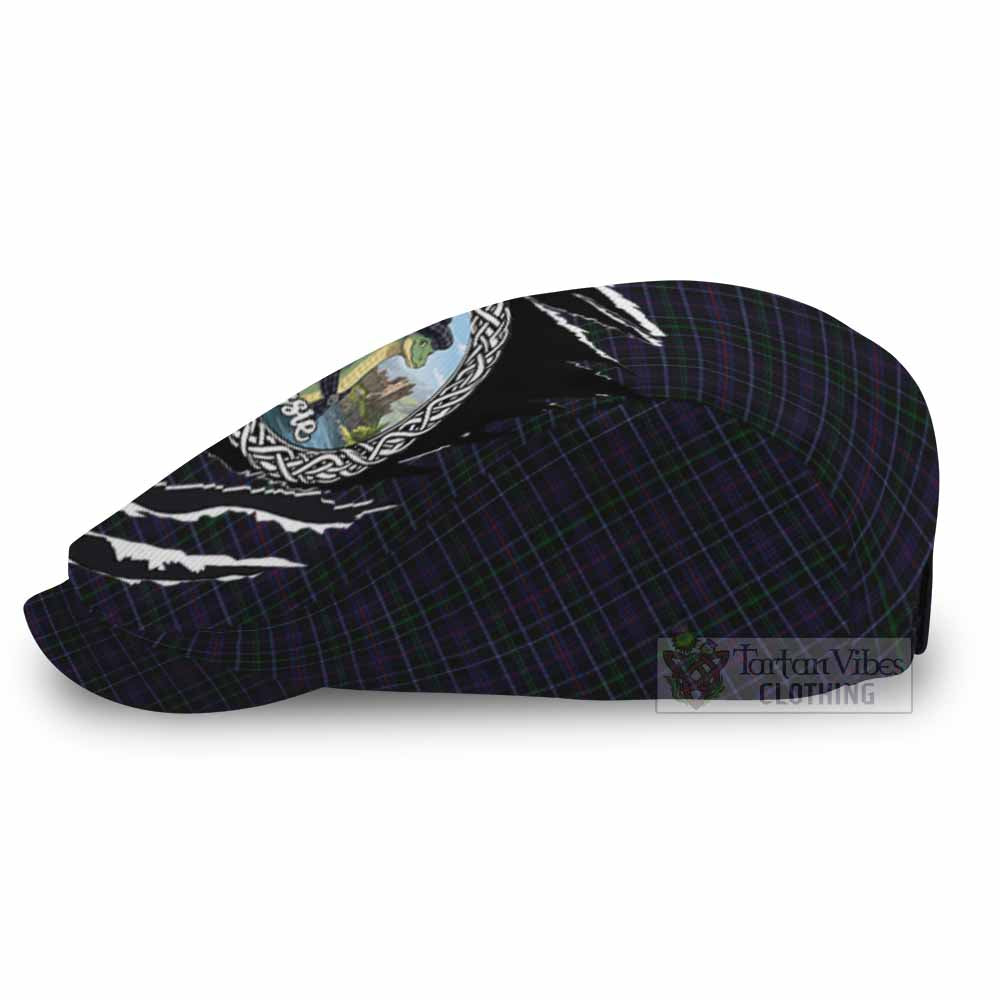 Pride of Wales Tartan Loch Ness Monster Flat Cap, Jeff Cap Celtic Knot Nessie Art