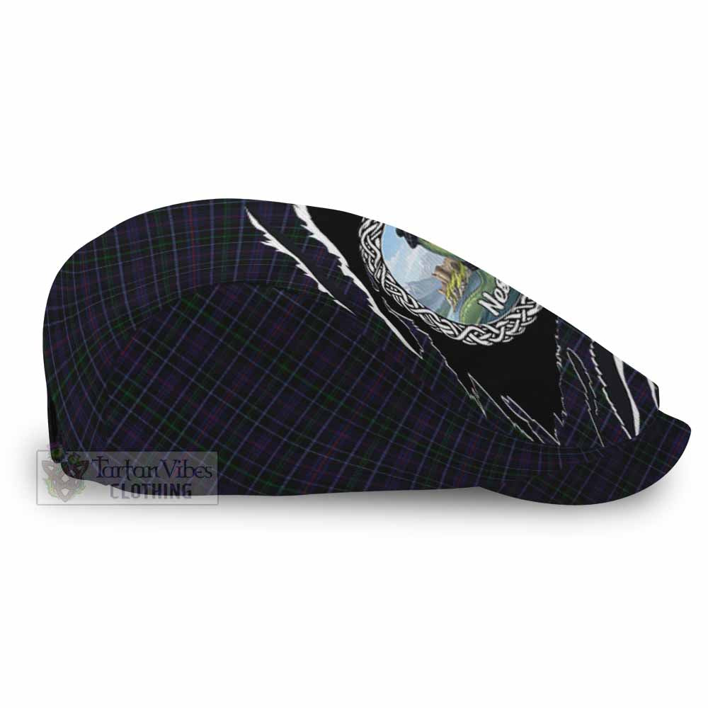 Pride of Wales Tartan Loch Ness Monster Flat Cap, Jeff Cap Celtic Knot Nessie Art