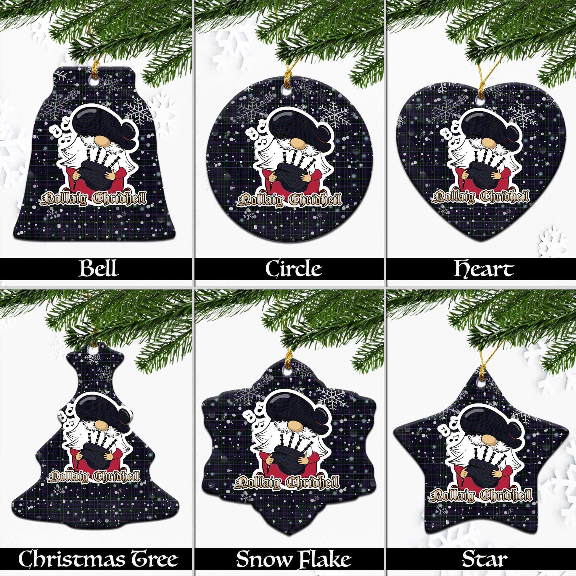 Pride (Wales) Tartan Christmas Ceramic Ornaments with Scottish Gnome Playing Bagpipes Ceramic - Tartan Vibes Clothing