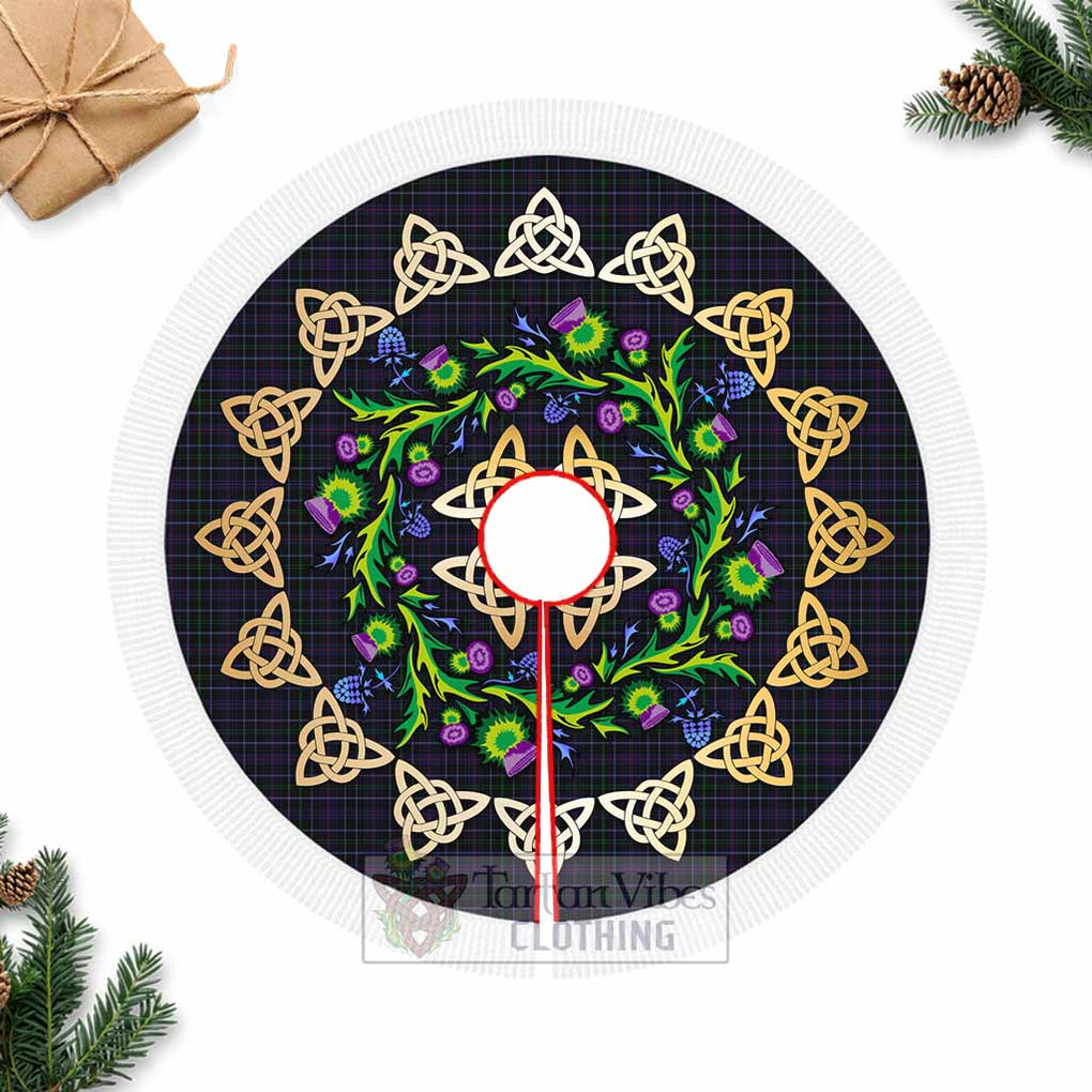 Pride (Wales) Tartan Christmas Tree Skirt with Thistle Celtic Knot Style Fringed Tree Skirts - Tartan Vibes Clothing