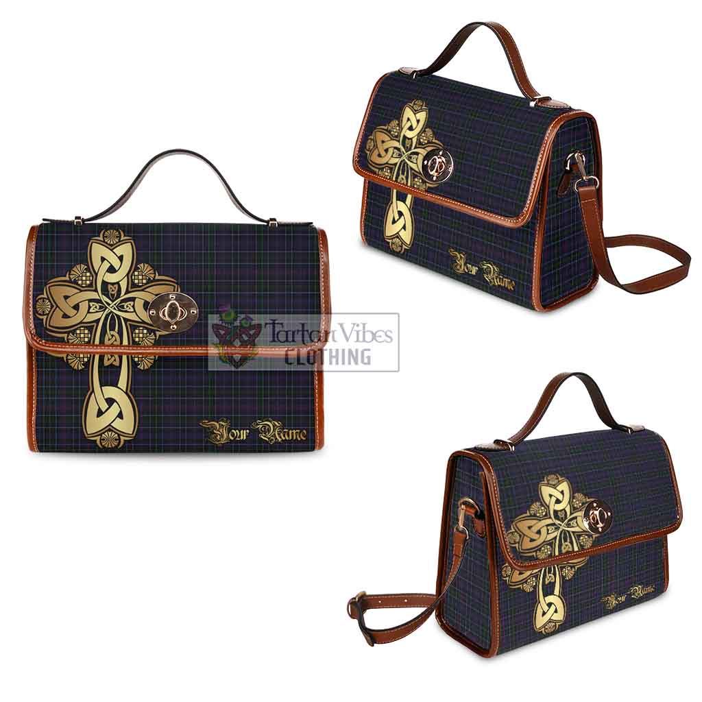 Tartan Vibes Clothing Pride (Wales) Tartan Waterproof Canvas Bag Golden Thistle Celtic Cross Style