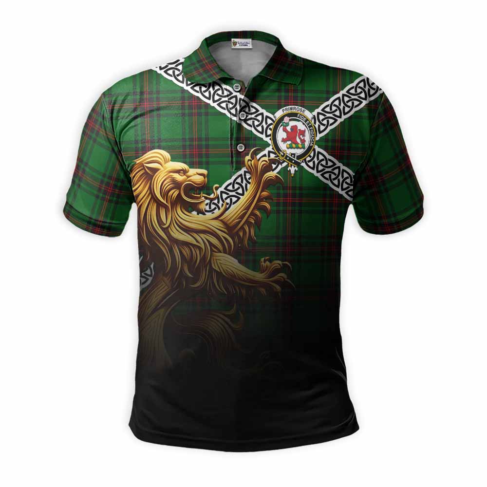 Tartan Vibes Clothing Primrose Crest Tartan Polo Shirt with Golden Lion Emblem Celtic Style