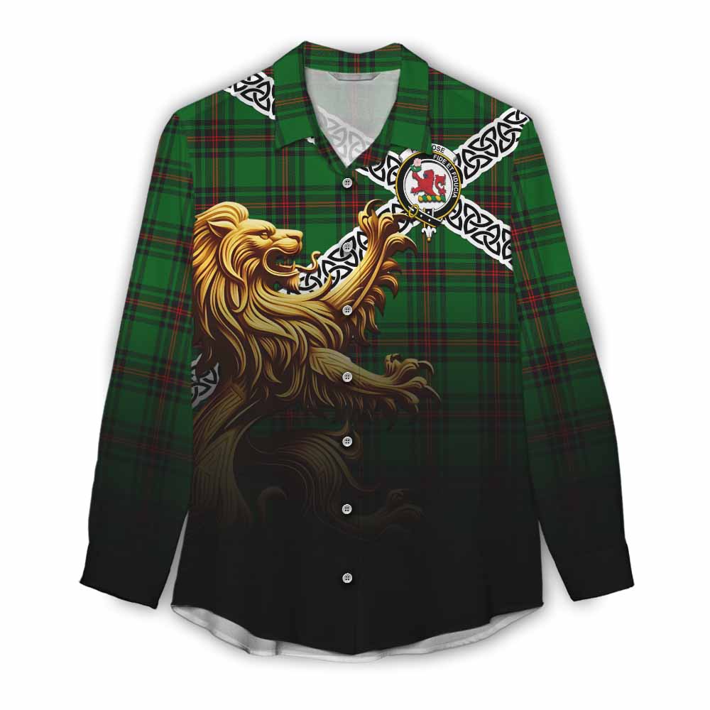 Tartan Vibes Clothing Primrose Crest Tartan Women's Casual Shirt with Golden Lion Emblem Celtic Style