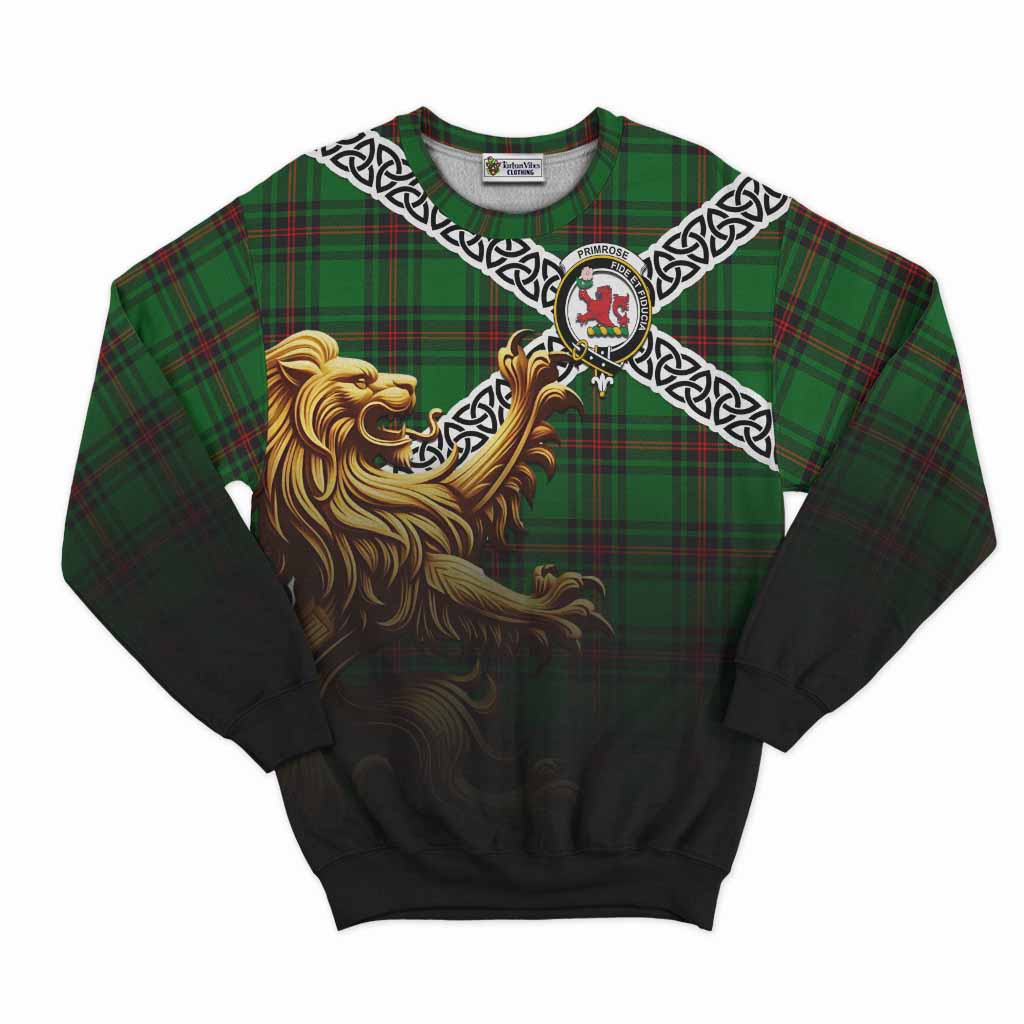 Tartan Vibes Clothing Primrose Crest Tartan Sweatshirt with Golden Lion Emblem Celtic Style