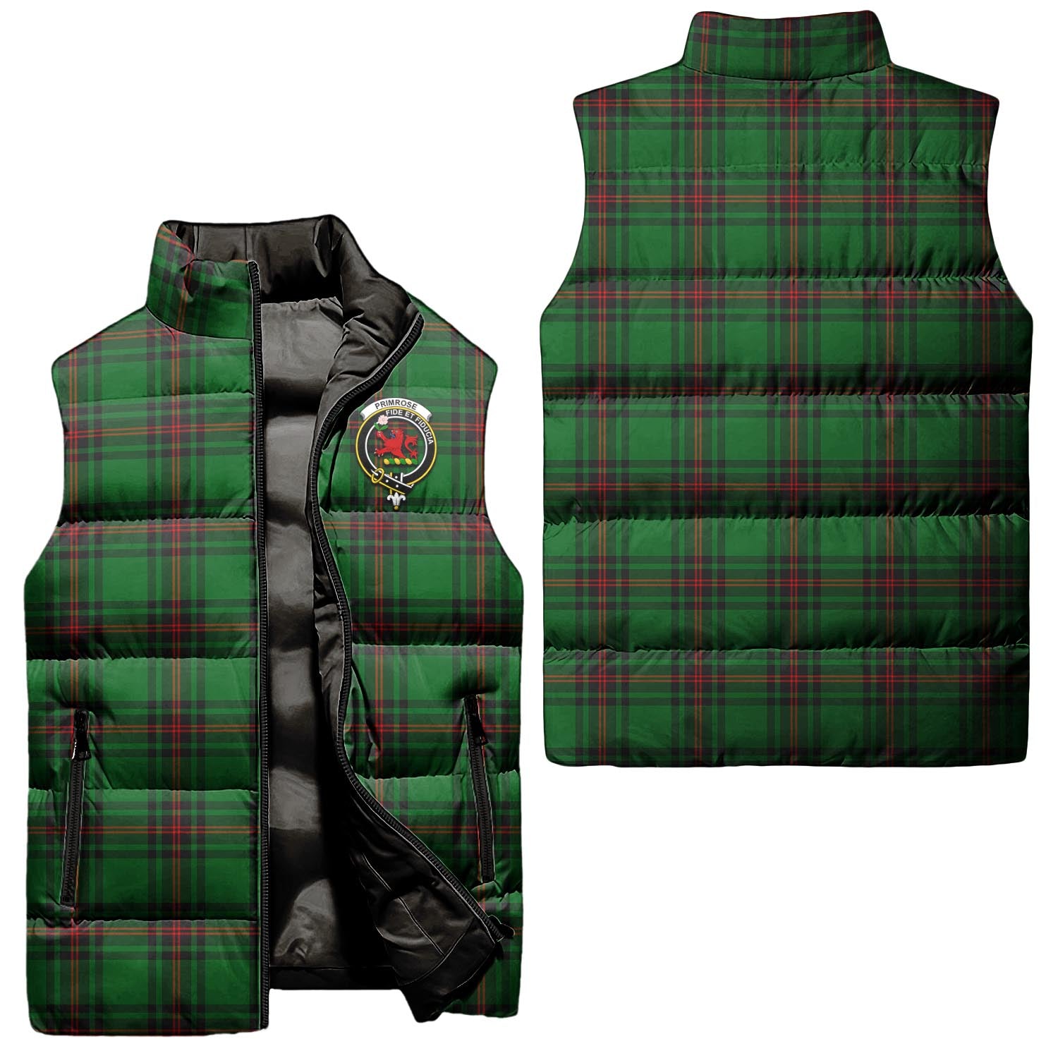 Primrose Tartan Sleeveless Puffer Jacket with Family Crest Unisex - Tartanvibesclothing