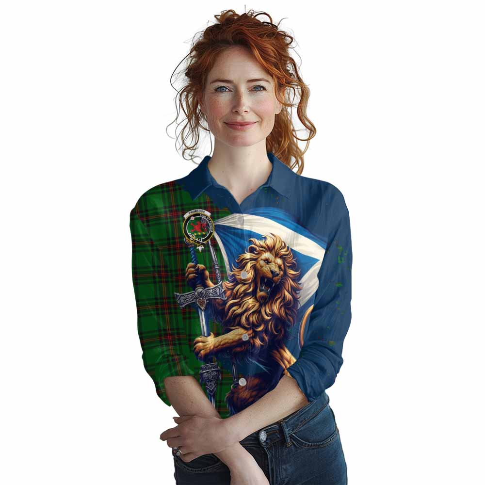 Tartan Vibes Clothing Primrose Tartan Family Crest Women's Casual Shirt with Scottish Majestic Lion