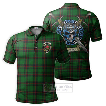 Primrose Tartan Polo Shirt with Family Crest Celtic Skull Style