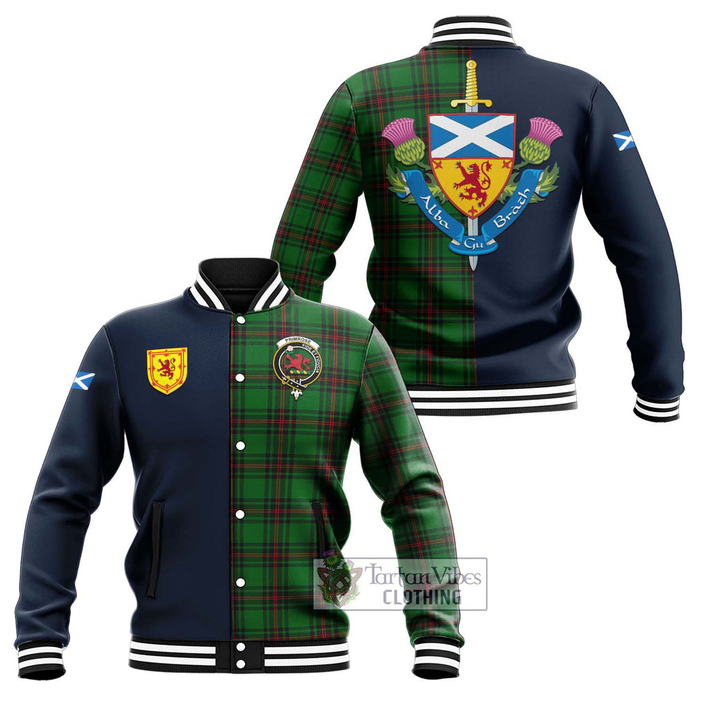 Tartan Vibes Clothing Primrose Tartan Baseball Jacket with Scottish Lion Royal Arm Half Style