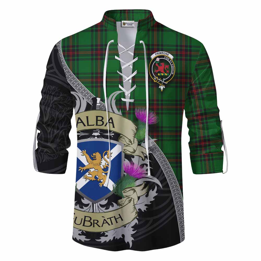 Tartan Vibes Clothing Primrose Tartan Family Crest Ghillie Kilt Shirt Lion Rampant Royal Thistle Shield Celtic Inspired