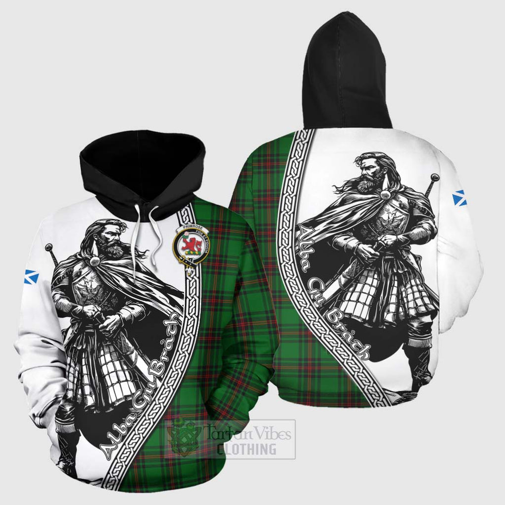 Tartan Vibes Clothing Primrose Tartan Clan Crest Hoodie with Highlander Warrior Celtic Style